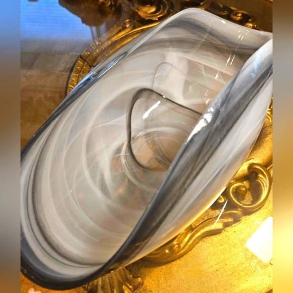 Kosta Boda 15"L Grey Swirled Banana Boat - Huge Centerpiece - Stunning - Picture 4 of 9